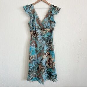 Vintage Breakin Loose Babydoll Flutter Sleeve Midi Dress 10 Teal Brown Fairy Y2K